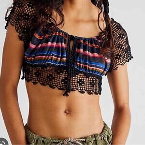 Free People Aruba Crochet Multicolor Striped Crop Top